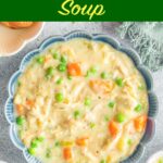 Instant Pot Chicken Pot Pie Soup in blue bowl