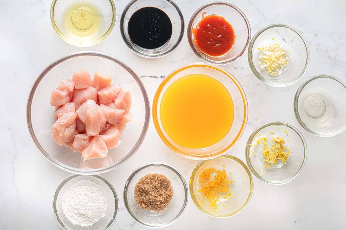 Instant Pot Orange Chicken ingredients shot.