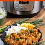 Instant Pot Orange Chicken in black dish