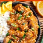 Instant Pot Orange Chicken in black dish