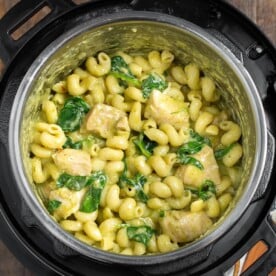Instant Pot Chicken Pesto Pasta inside IP pot