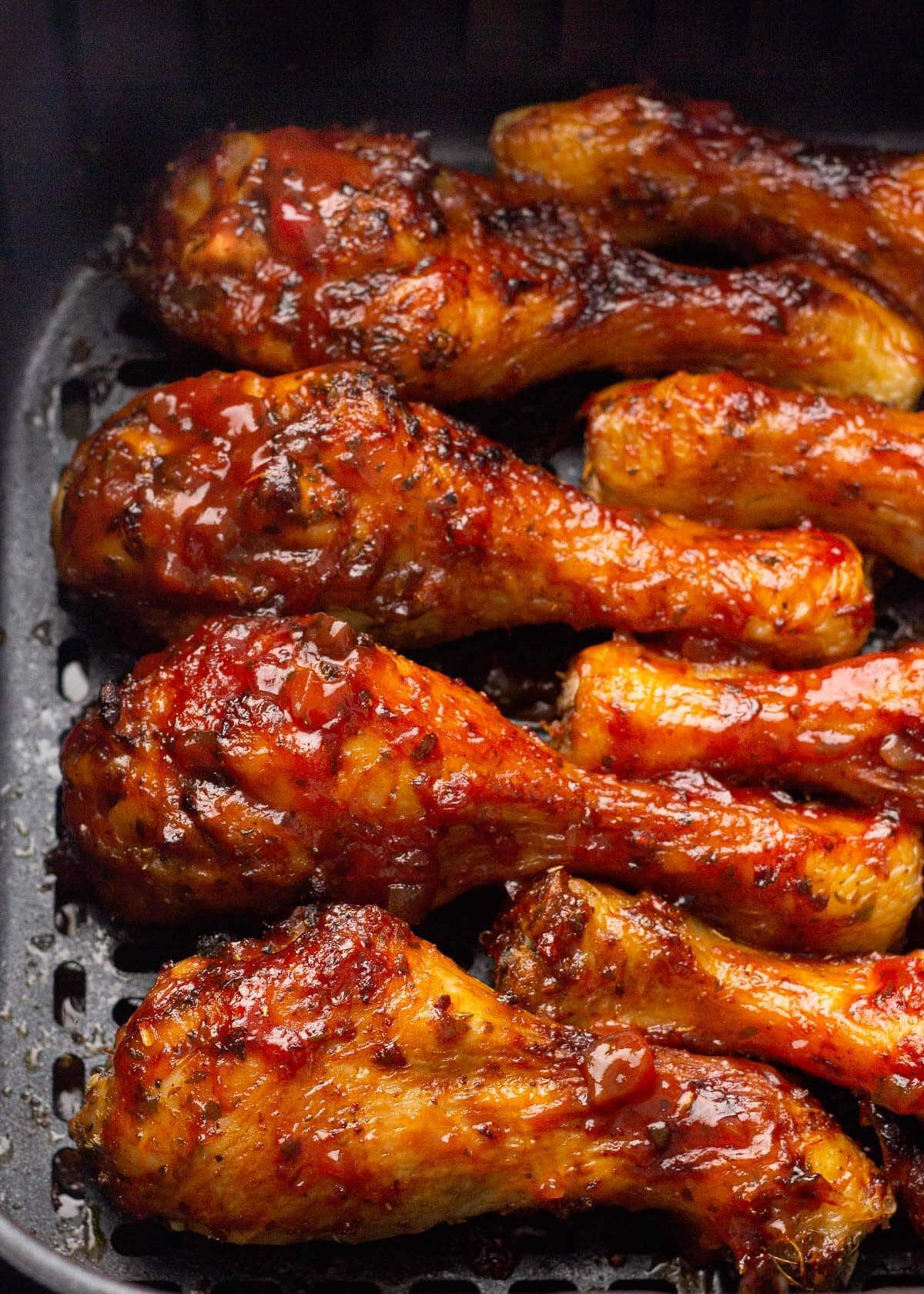 Air Fryer Barbecue Chicken Legs in the AF pan