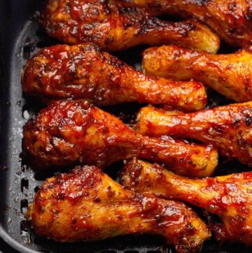 Air Fryer Barbecue Chicken Legs in the AF pan