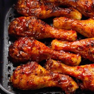 Air Fryer Barbecue Chicken Legs in the AF pan