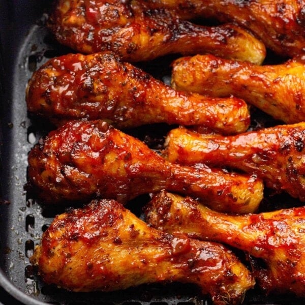 Air Fryer Barbecue Chicken Legs in the AF pan