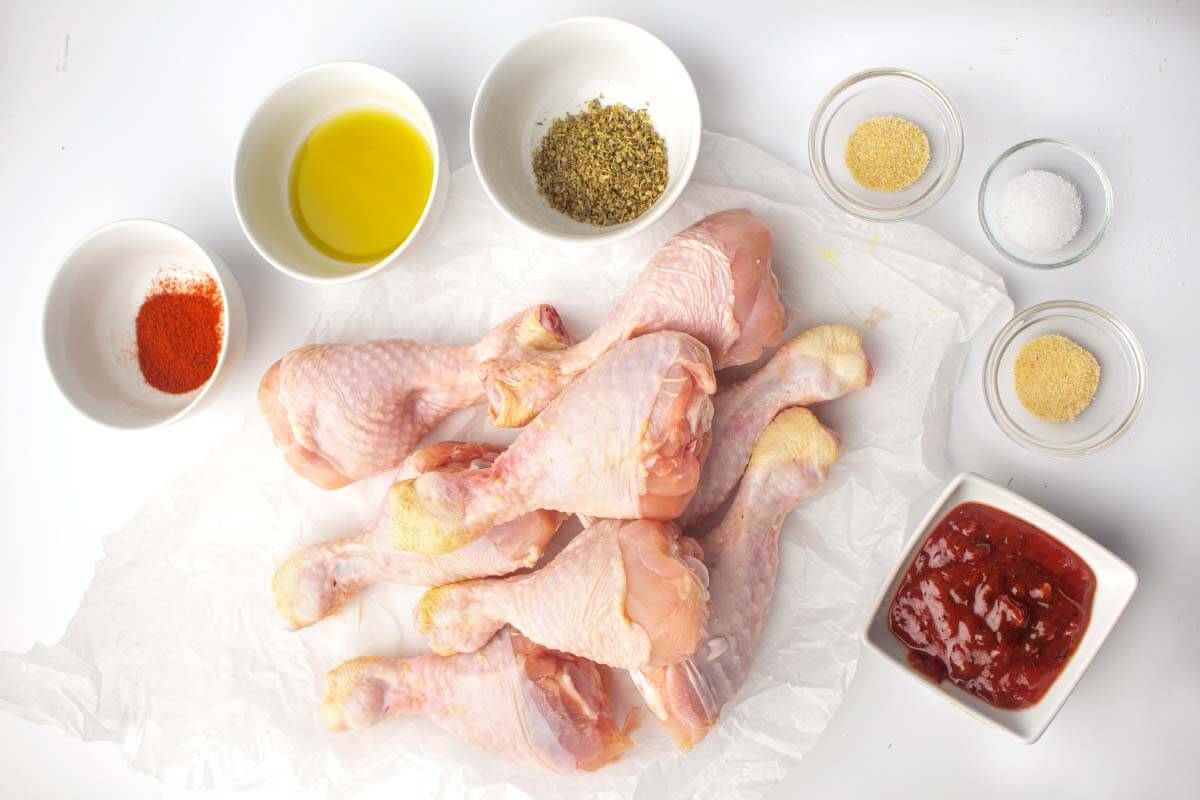 Air Fryer bbq Chicken Legs ingredients shot.