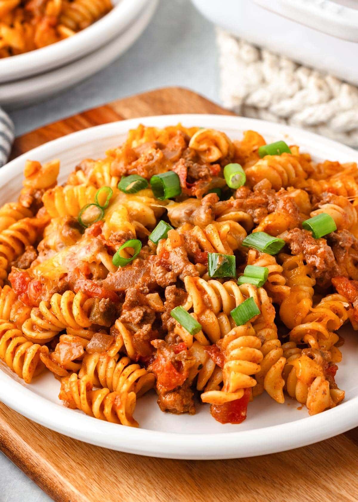 Taco Pasta on a white plate