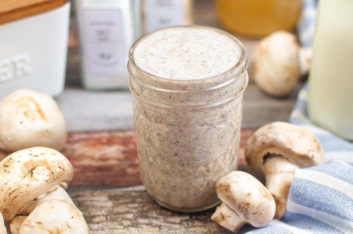 Homemade Cream of Mushroom Soup in a jar
