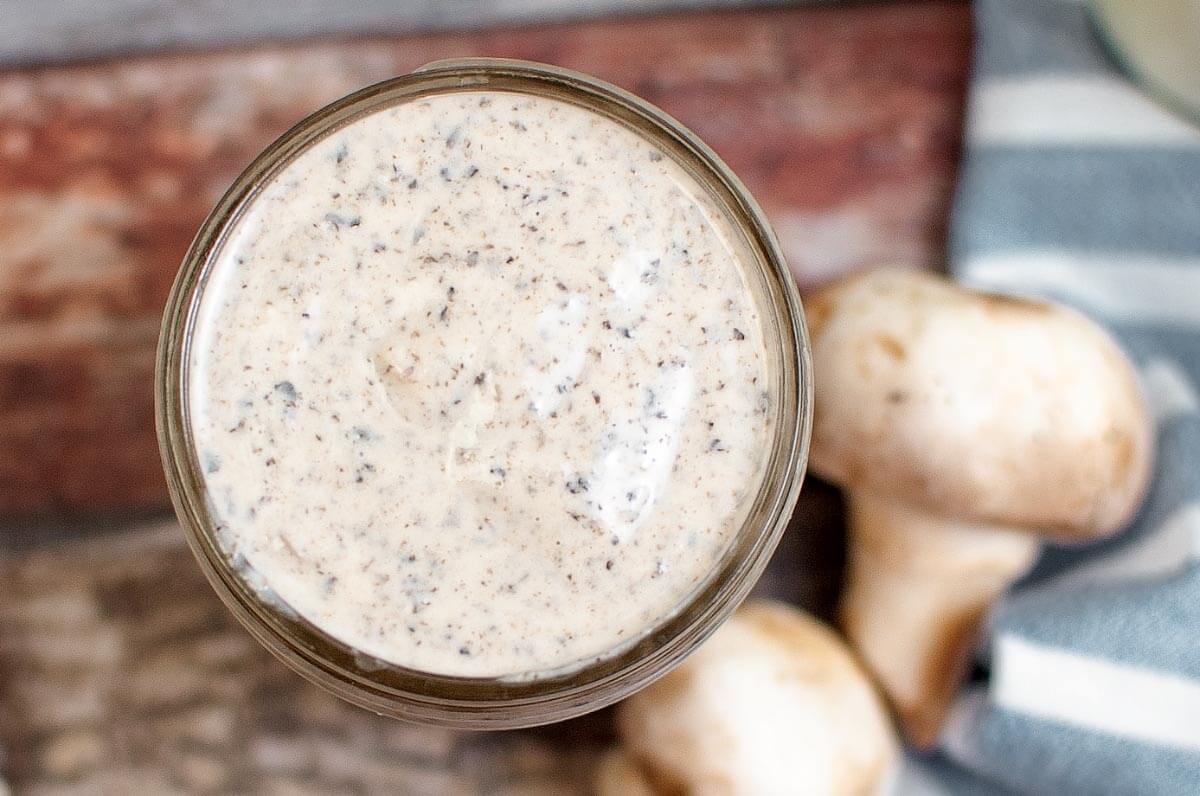 looking down at a jar of cream soup.