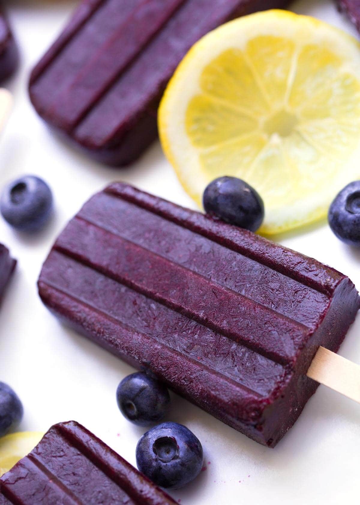 Blueberry Lemon Popsicles on a white background