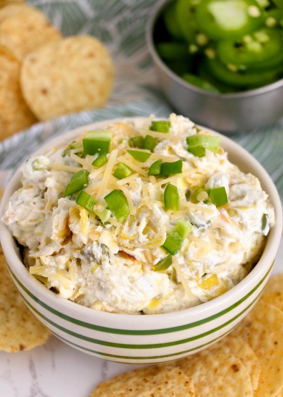 Baked Artichoke Jalapeño Dip in a bowl.