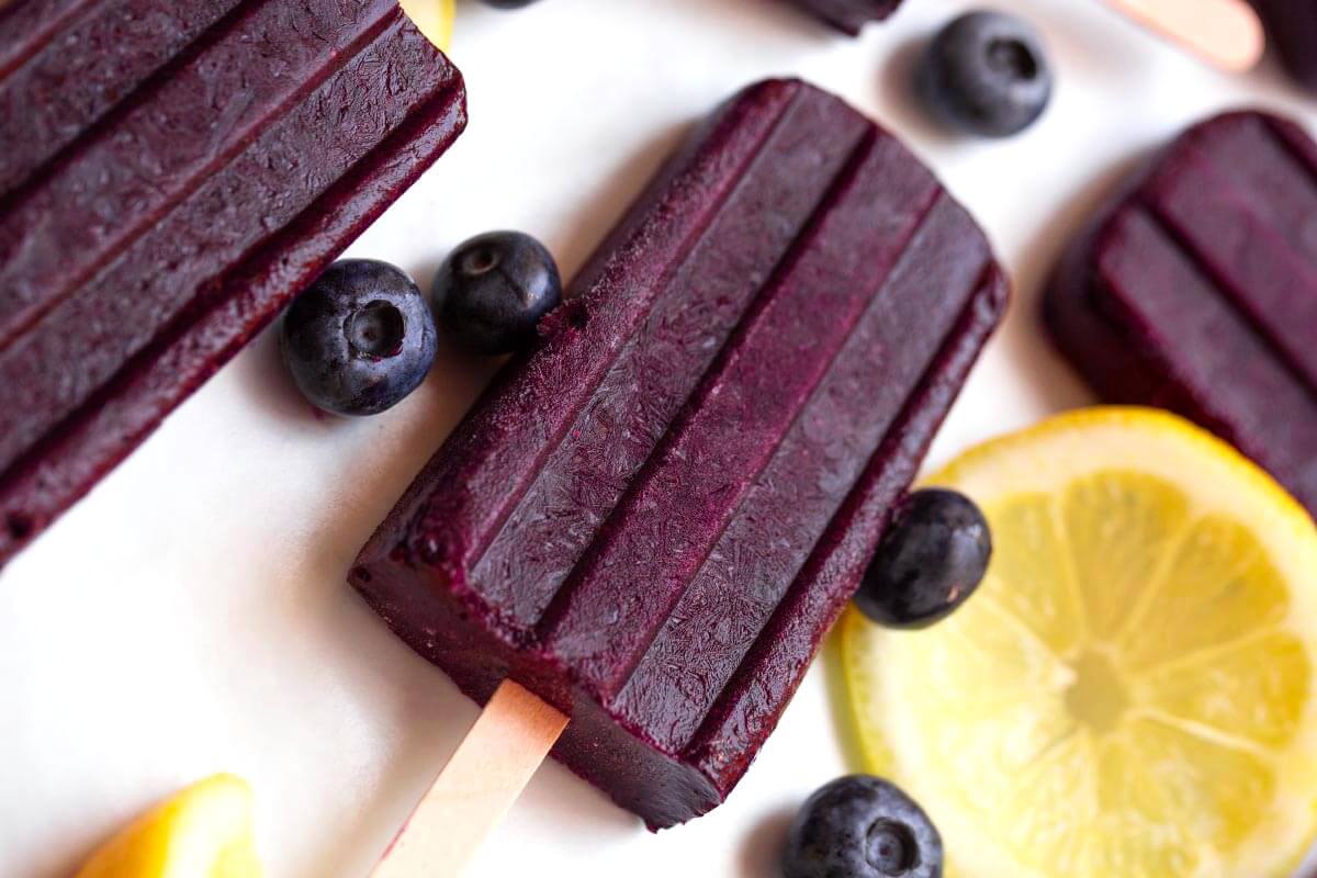Blueberry Lemon Popsicles on a white background