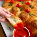 Dinner Roll Christmas Tree Appetizer in marinara