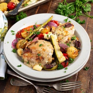 Greek Sheet Pan Chicken Dinner on a plate