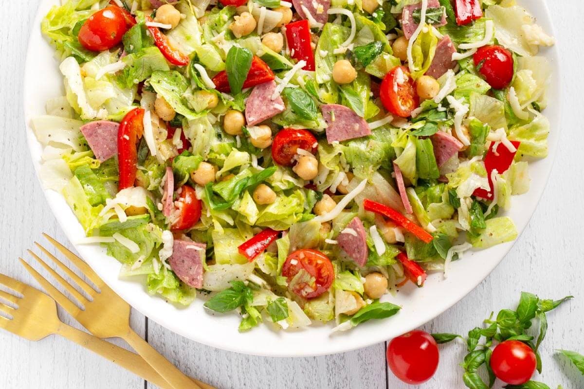 Italian Chopped Salad in white bowl