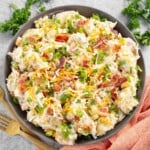 Loaded Potato Salad in brown bowl