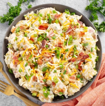 Loaded Potato Salad in brown bowl