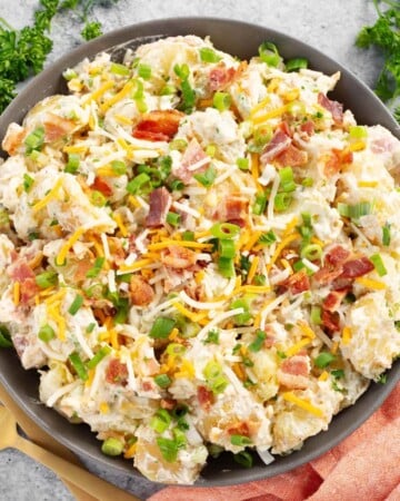 Loaded Potato Salad in brown bowl