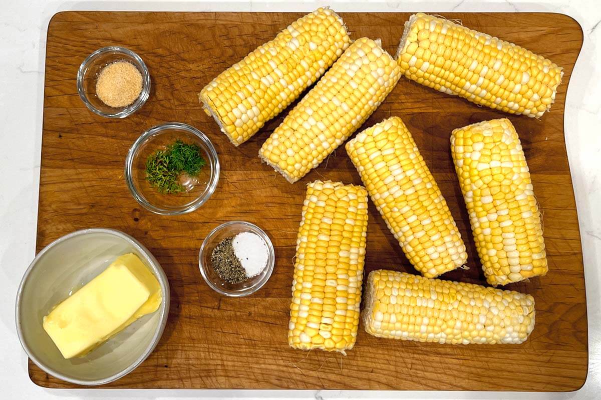Oven Roasted Corn on the Cob ingredients shot on a board.
