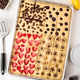 Sheet Pan Pancakes sliced.