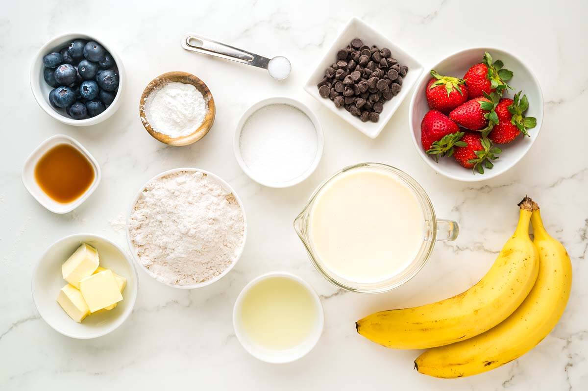 Sheet Pan Pancakes ingredients shot.