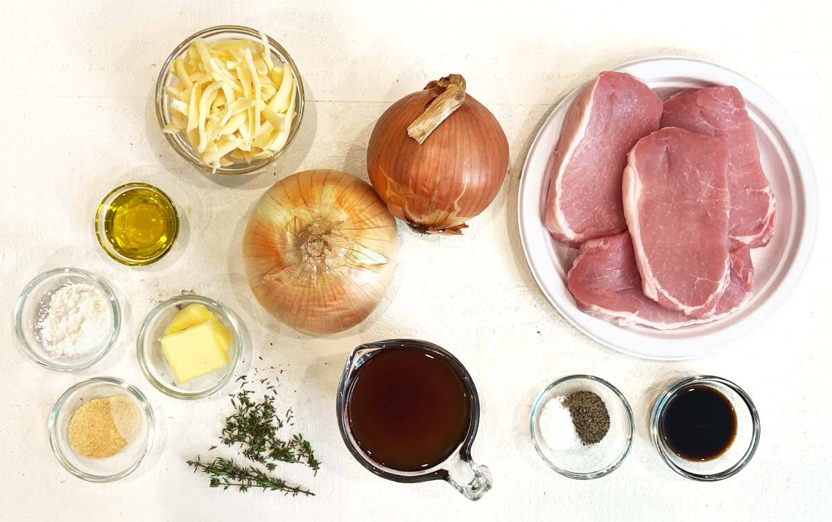 Slow Cooker French Onion Pork Chops ingredients shot