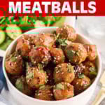 Slow Cooker Honey Garlic Meatballs in a white bowl