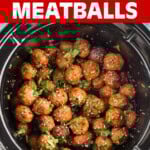 Slow Cooker Honey Garlic Meatballs in a black crock