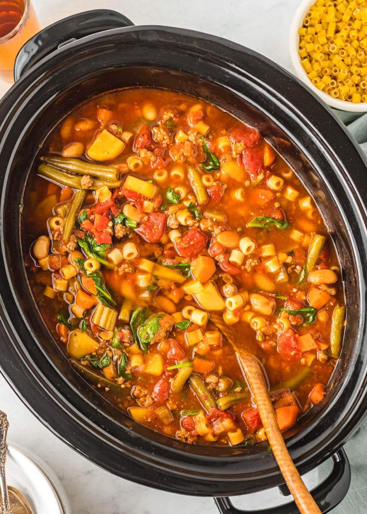 Slow Cooker Minestrone Soup in crockpot