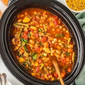 Slow Cooker Minestrone Soup in crockpot