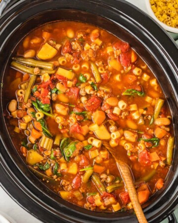 Slow Cooker Minestrone Soup in crockpot