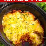 Slow Cooker Tamale Pie in crockpot with serving gone.