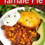 Slow Cooker Tamale Pie on a white plate.