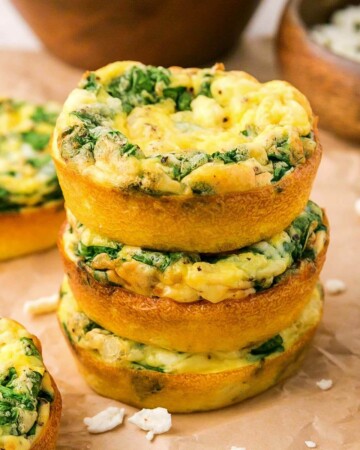 3 Spinach Feta Egg Muffins in a stack