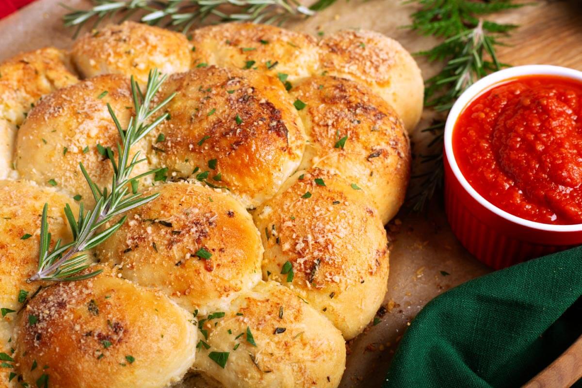 Mozzarella Stuffed Dinner Roll Christmas Tree Appetizer