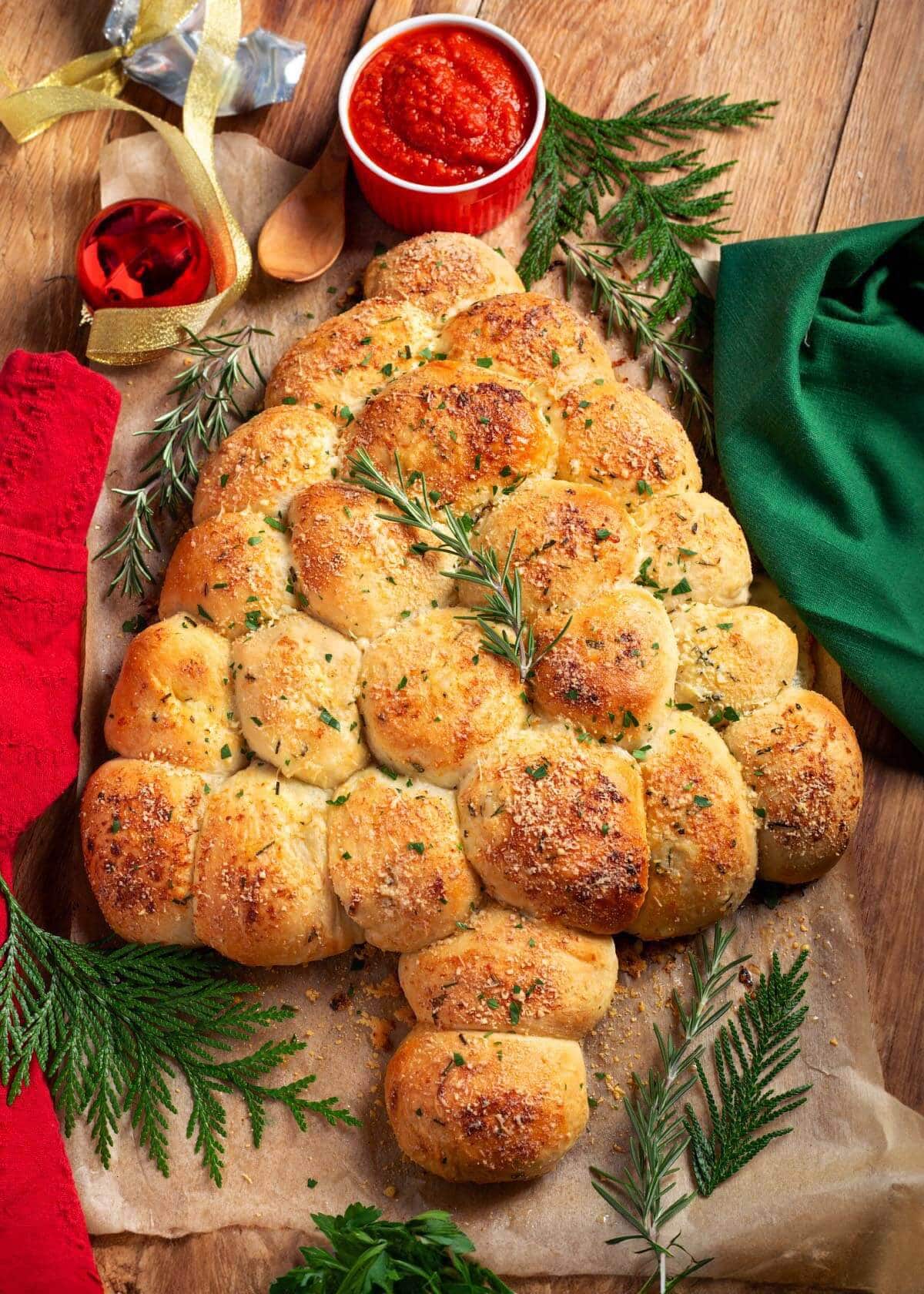 Mozzarella Stuffed Dinner Roll Christmas Tree Appetizer