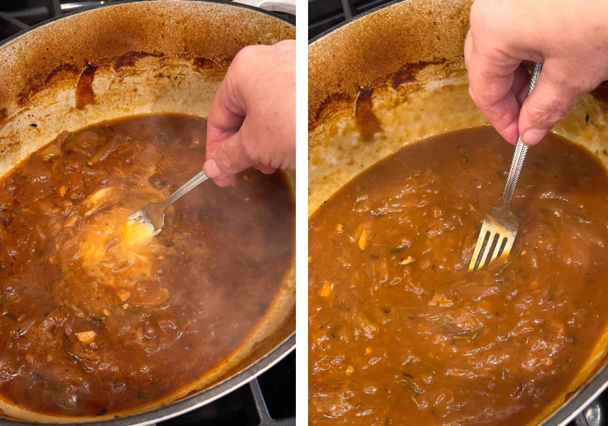 stirring butter-flour mixture into gravy.