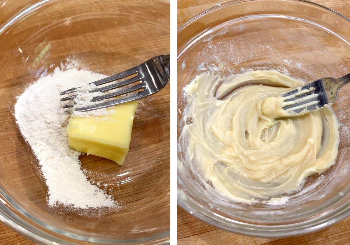 mixing butter and flour togethar.