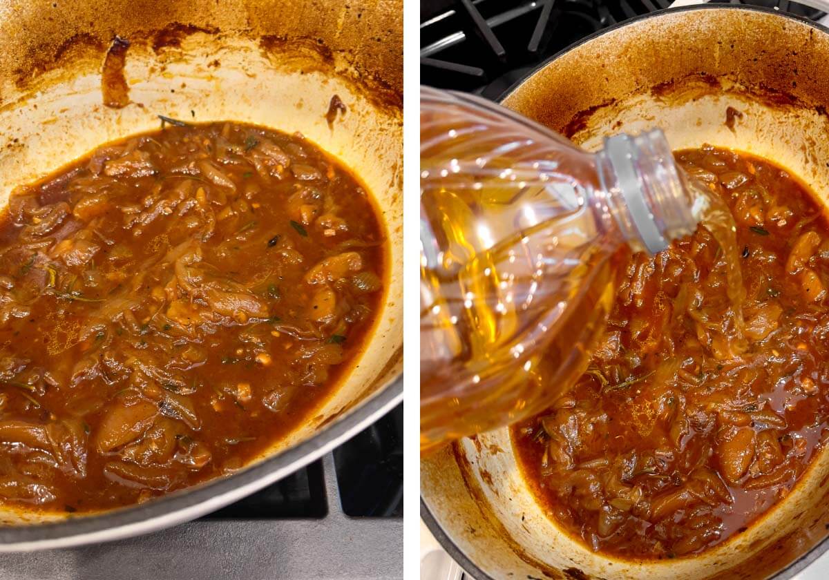 making gravy with apple juice.