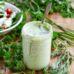 Creamy Herb Yogurt Dressing in a jar