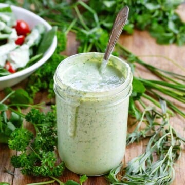 Creamy Herb Yogurt Dressing in a jar