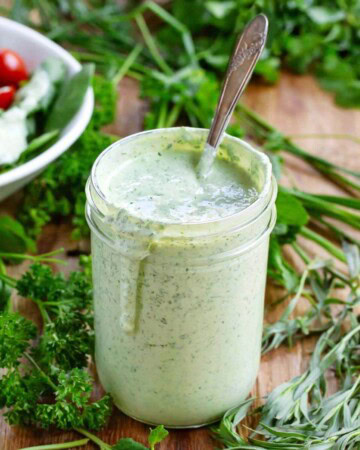 Creamy Herb Yogurt Dressing in a jar