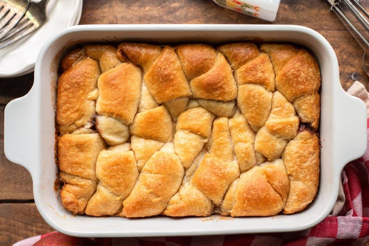 Crescent Roll Apple Dumplings in baking dish.
