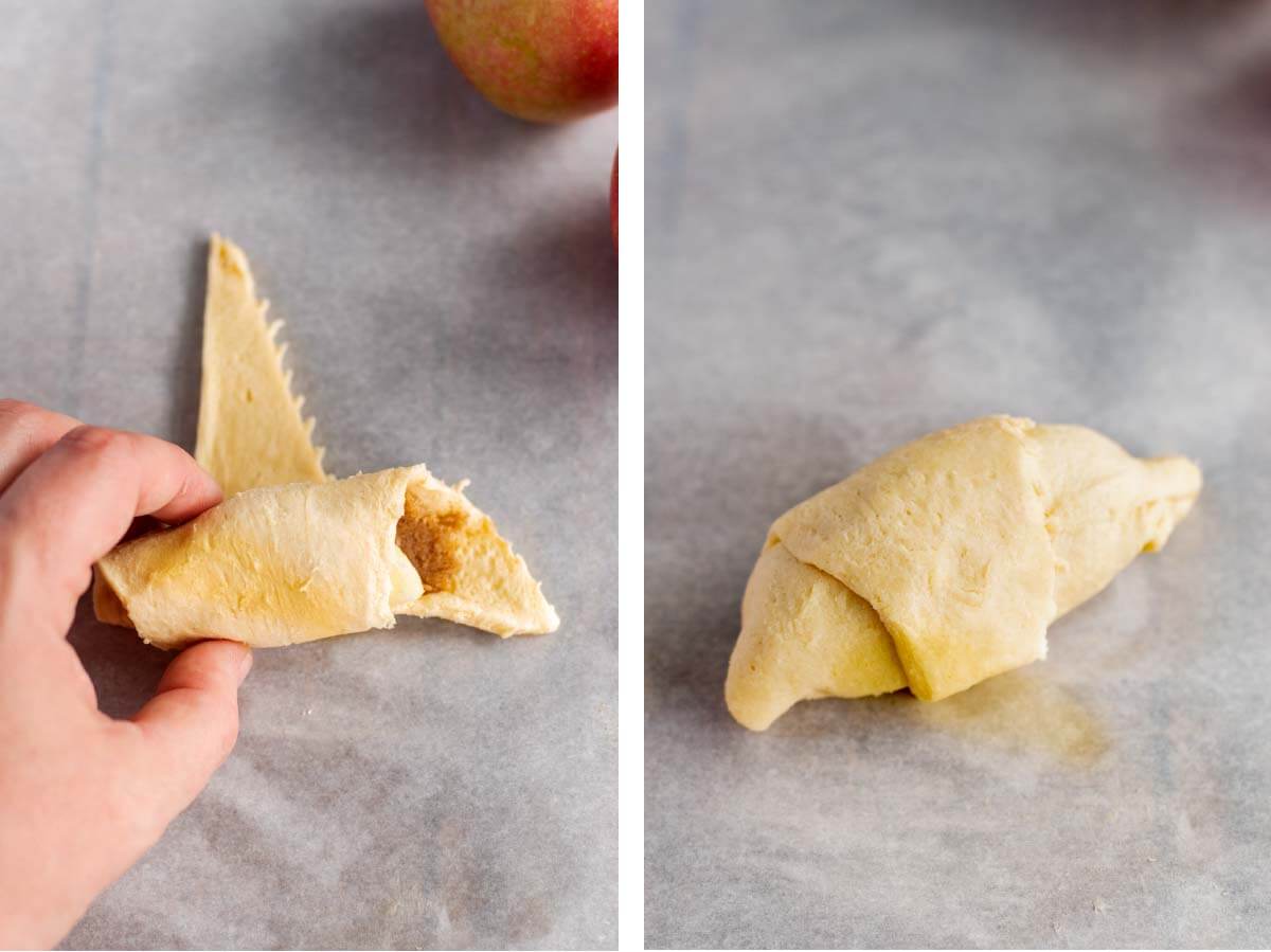 rolling an Apple Dumpling in Crescent Roll dough