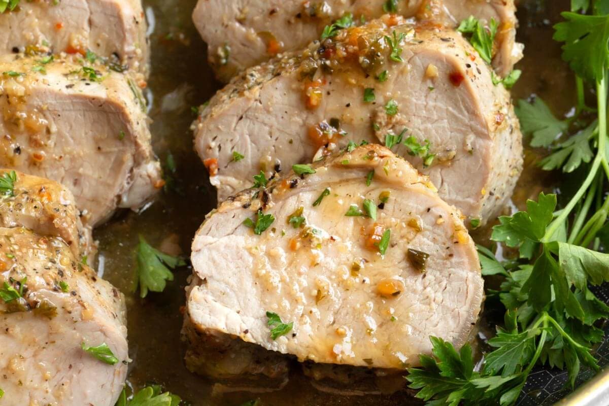 closeup of Pork Tenderloin slices