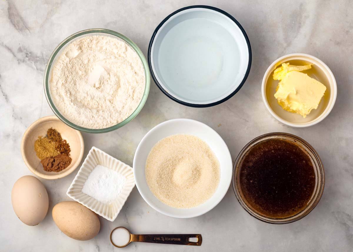 Old-Fashioned Gingerbread Cake ingredients shot