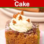 a piece of Old-Fashioned Gingerbread Cake with whipped cream on top