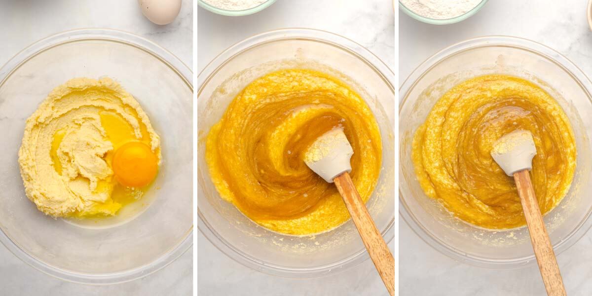 creaming butter and sugar, mixing in egg and molasses