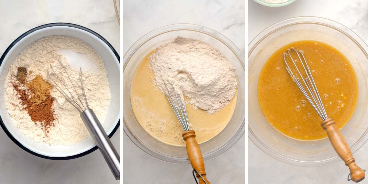mixing dry ingredients, adding to wet ingredients