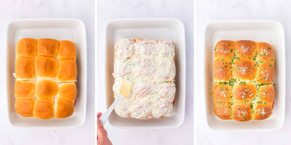 buttering the tops of the slider rolls